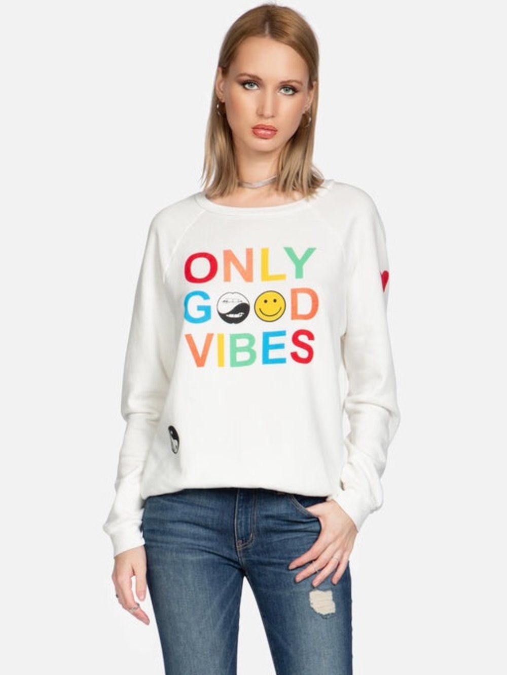 Lauren moshi only good vibes graphic crewneck sweatshirt L